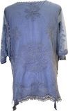 Embroidered Floral Top - Slate Blue