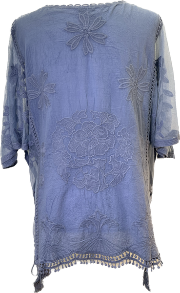 Embroidered Floral Top - Slate Blue