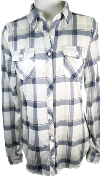 Blue/Cream/White Plaid Button Shirt