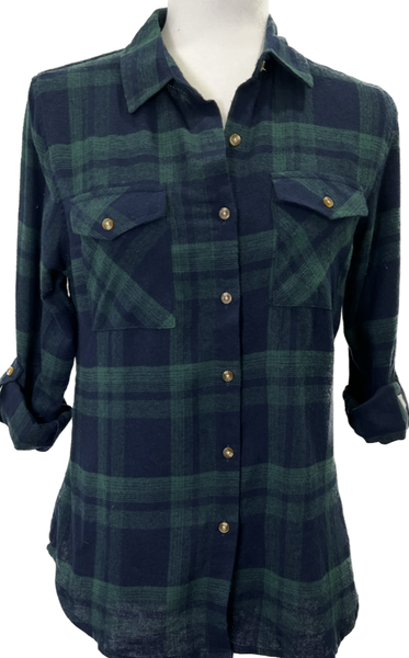 Navy/Emerald lined Plaid Button Shirt