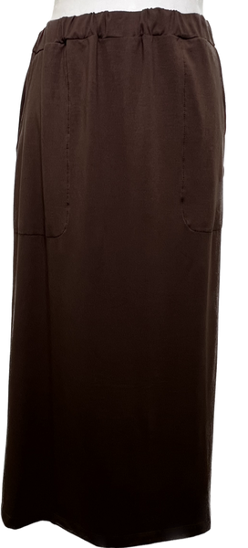 Mid-Length Elastic Waist Skirt - Dark Brown