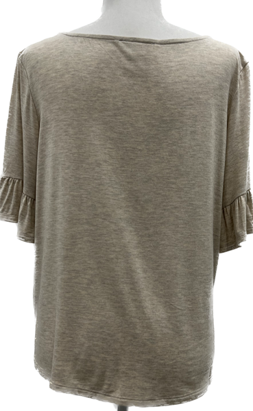 Ruffle Sleeve and Front Tie Oatmeal Tee