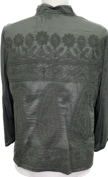Silver Sage Linen Embroidered Shirt Jacket